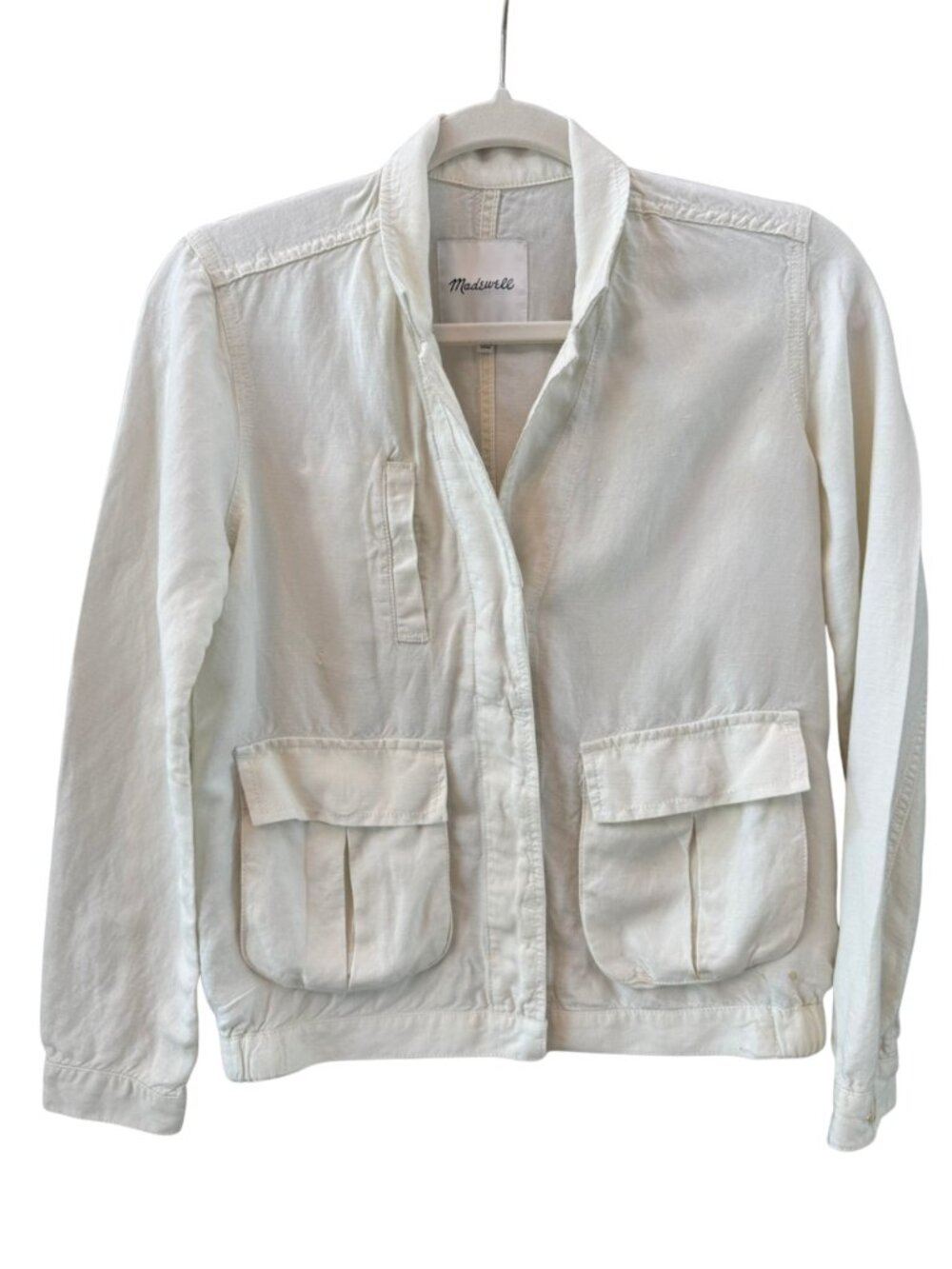 Madewell Utility Jacket Women's XS Ivory Linen Blend Cargo Pockets Lightweight